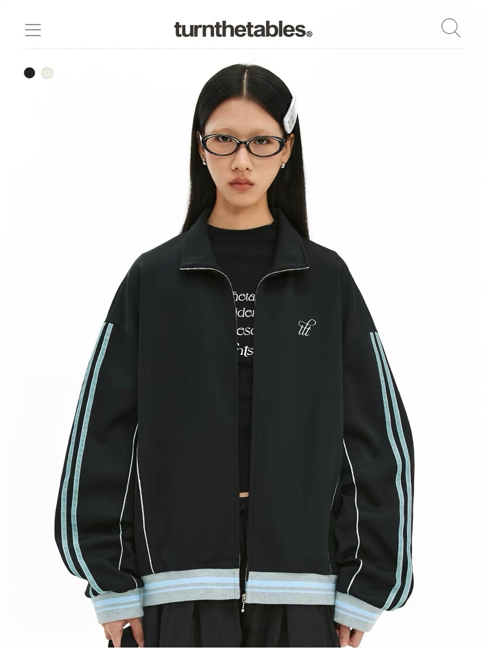TurnTheTables Black Track Jacket with Light Blue Trim- unisex